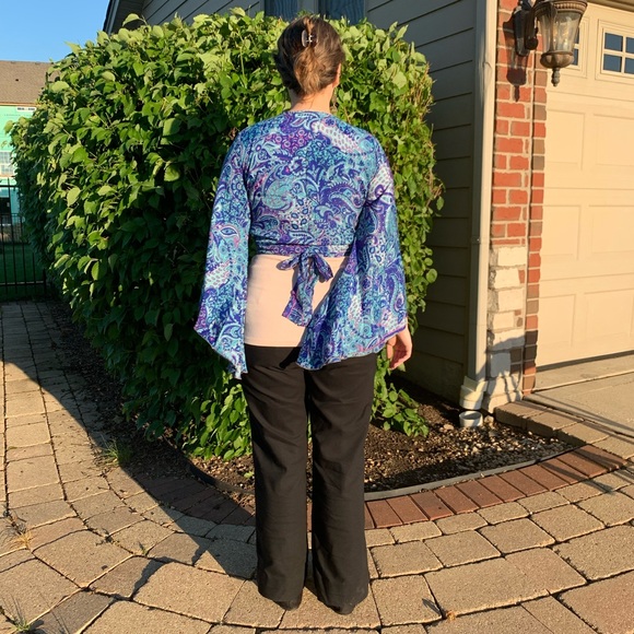 Sari Silk Wrap Top, NWT, One Size Fits Most S-L, Handmade in India - Picture 2 of 7